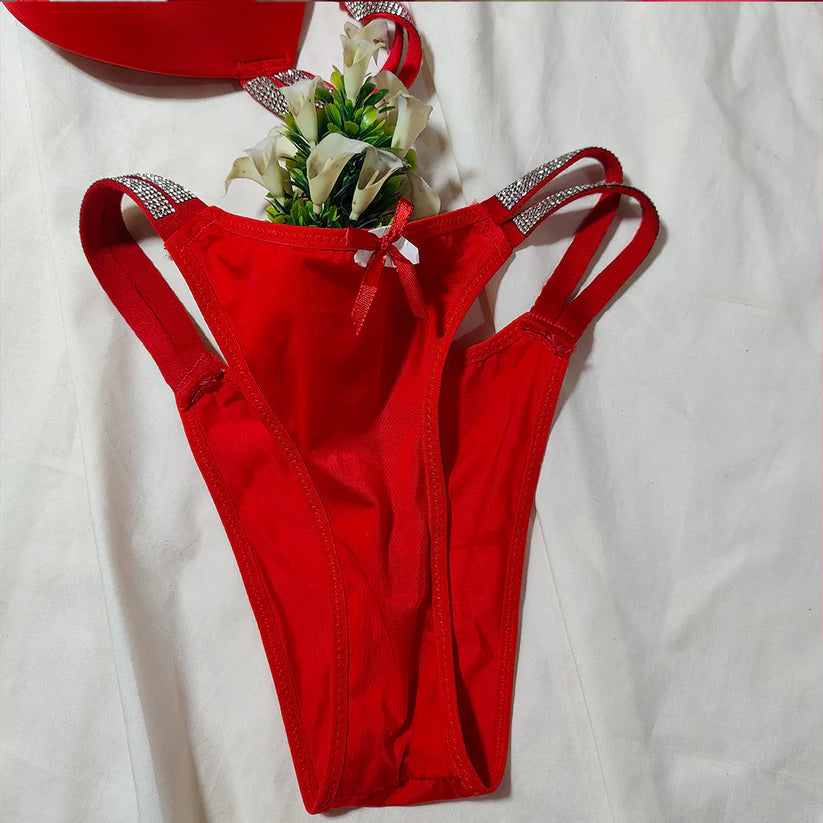 Red Crystal Strap Bra & Panty Set – Bold & Beautiful-Hoorish