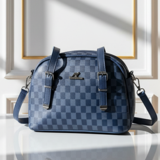 The Indigo Grid Bag- Twin Strap Day Bag-Hoorish