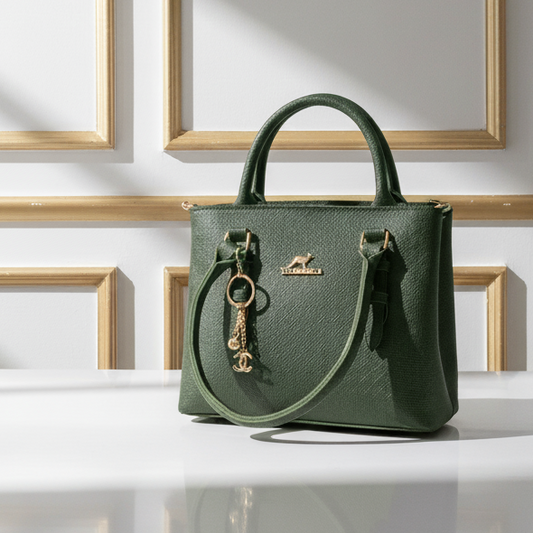 Boxy Dark Green Leather Handbag-Hoorish