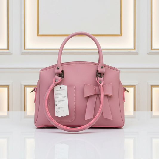 Pink Bow Accent Satchel Handbag-Hoorish