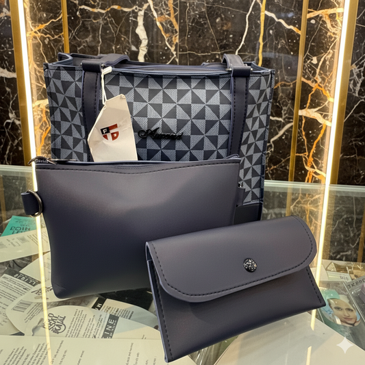 Geometric Print 3-in-1 Tote & Clutch Set-Hoorish