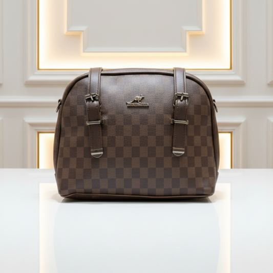 Check Print Faux Leather Barrel Bag-Hoorish