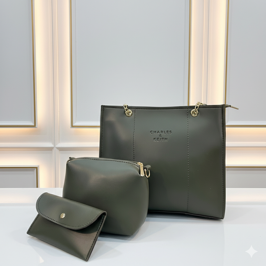 Structured Dark Grey 3-in-1 Handbag-Hoorish