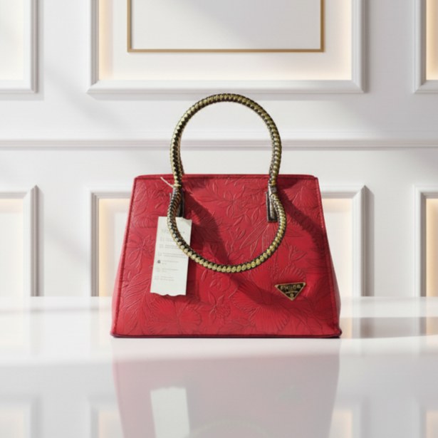 Fuchsia Siren Top Handle Bag -Glossy Pink with Metallic Ring Handle-Hoorish