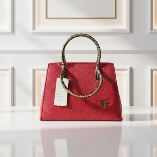 Fuchsia Siren Top Handle Bag -Glossy Pink with Metallic Ring Handle-Hoorish