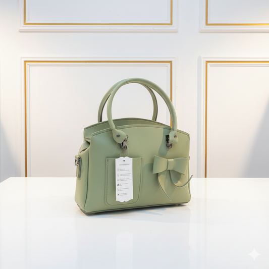 Elegent Gray-Green Top Handle Bow Bag-Hoorish