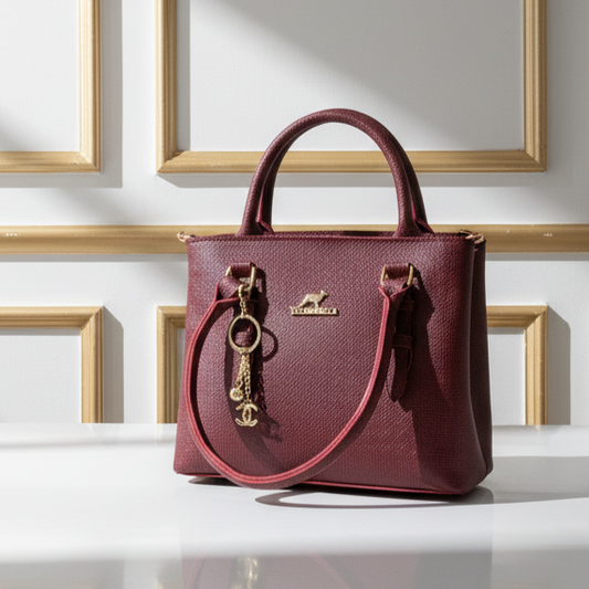 Boxy Wine Red Leather Handbag-Hoorish