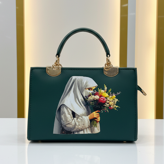 Structured Top Handle Bag with Artwork Print-Hoorish