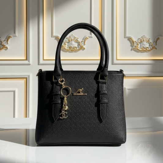 Classic Black Textured Top-Handle Handbag-Hoorish