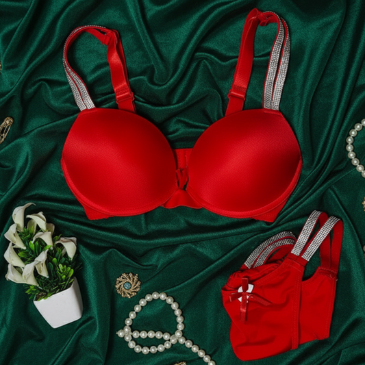 Red Crystal Strap Bra & Panty Set – Bold & Beautiful-Hoorish