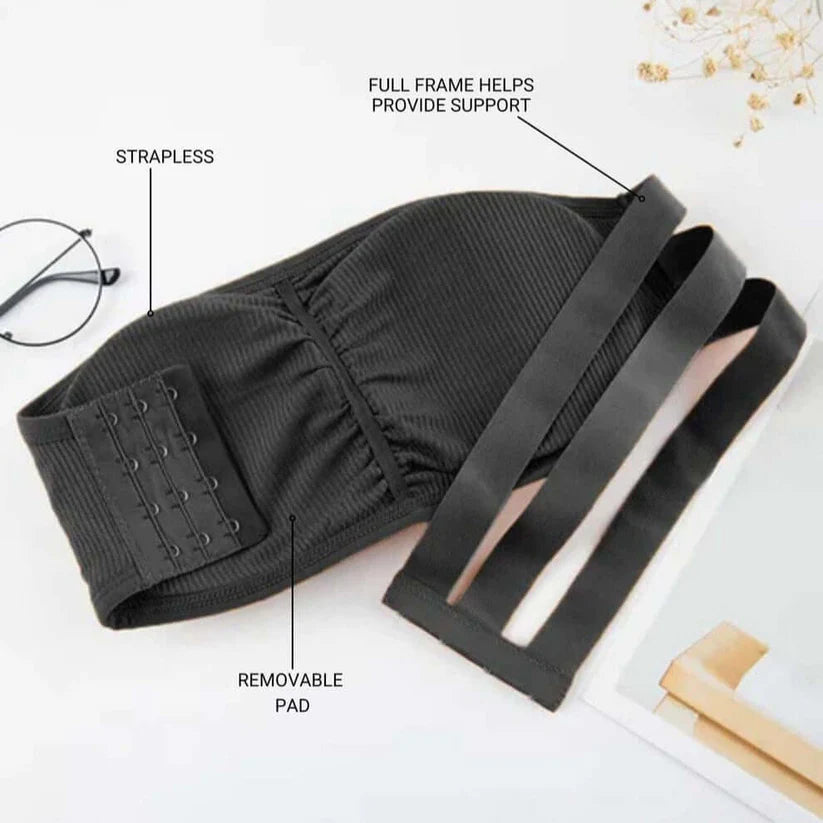 3-Strap Supportive Strapless Bandeau Bra – Free Size Removable Pads-Hoorish