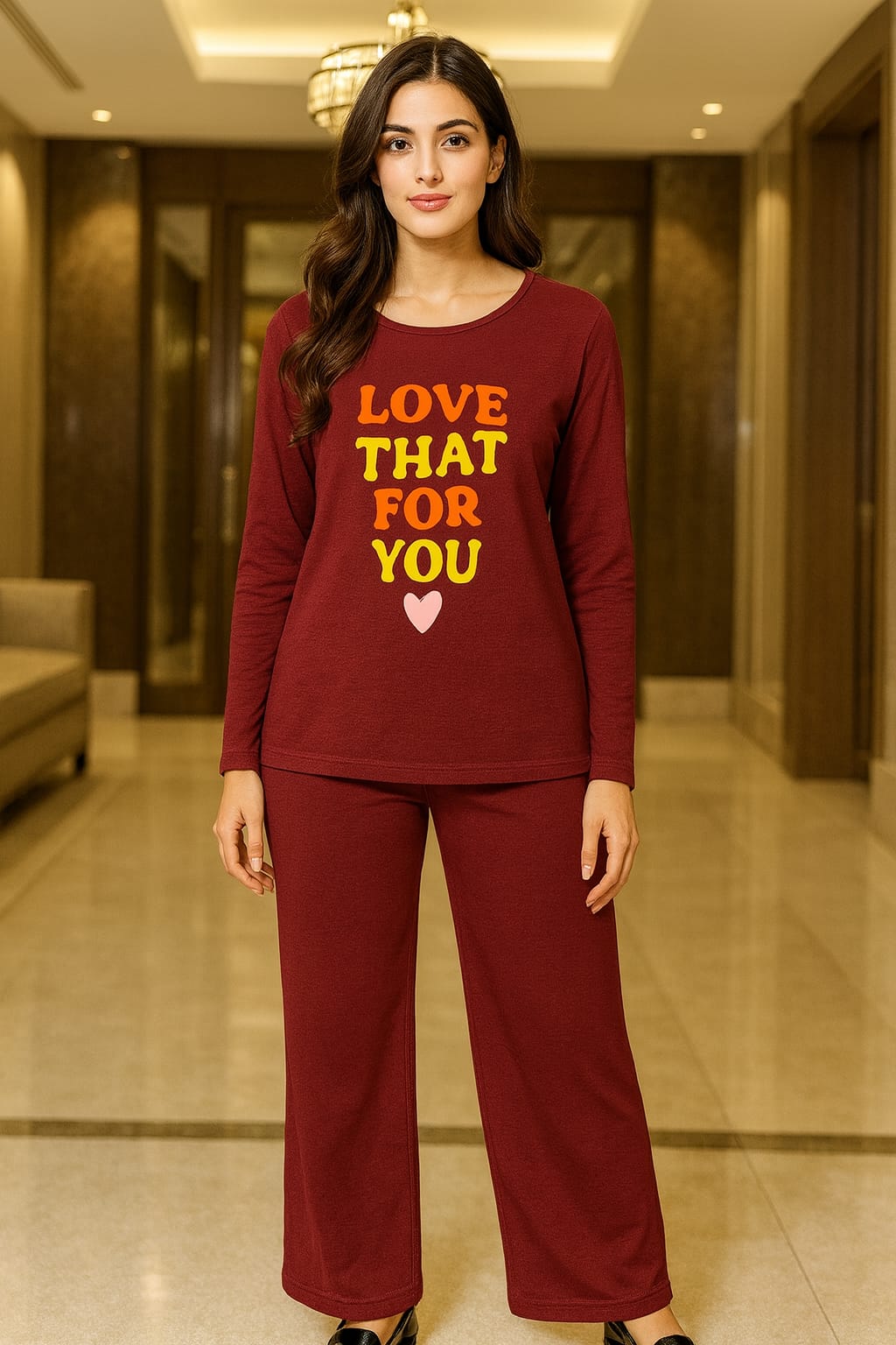 Relaxed Fit Teal Lounge Set-Comfy Nighty for Winters-Hoorish