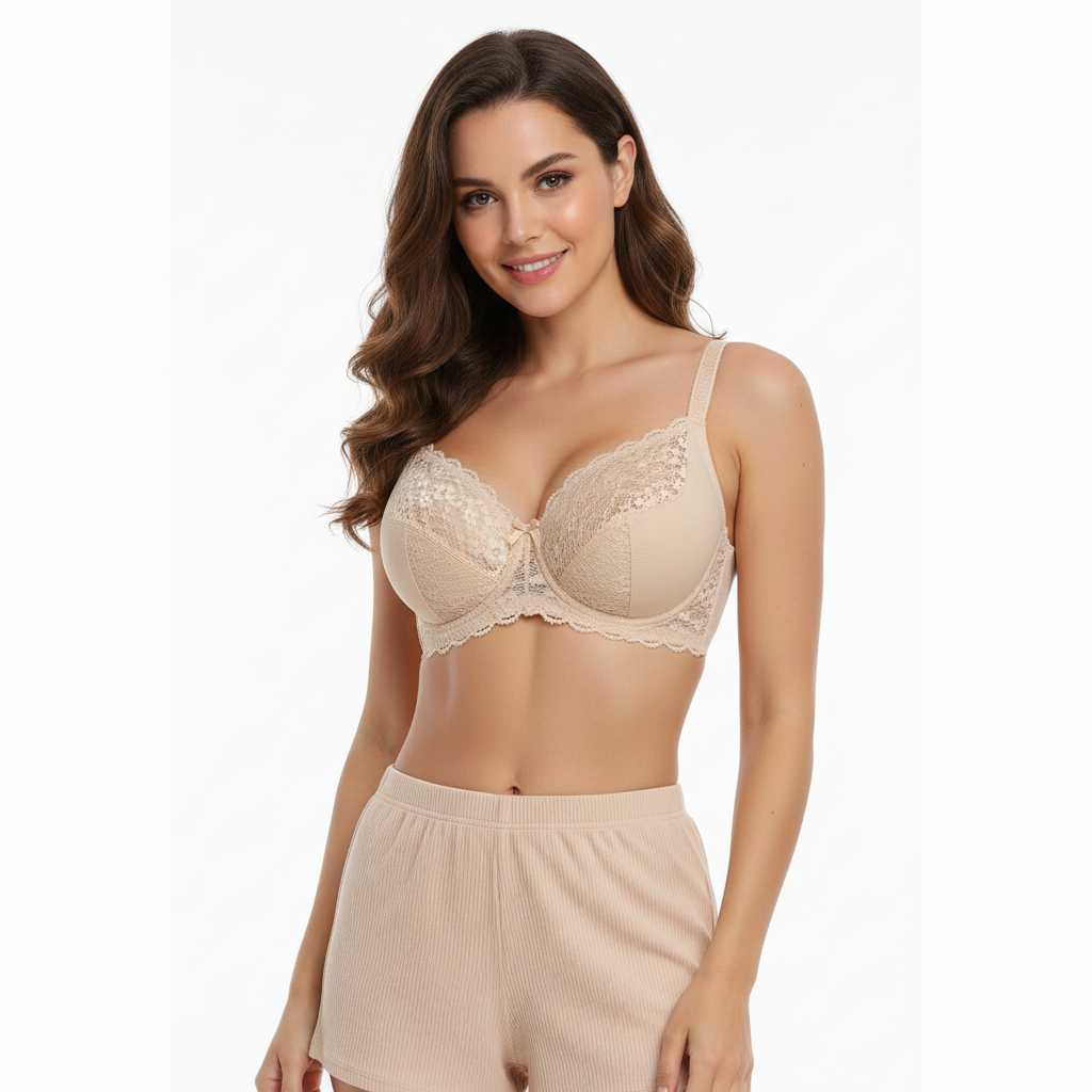 Lace Trim Foam Cup Push-Up Bra-Everyday Comfort